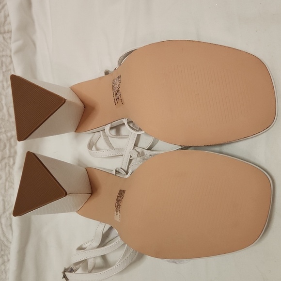 New! White chunky triangle heels ankle straps formal summer party size 9.5 - Picture 12 of 16